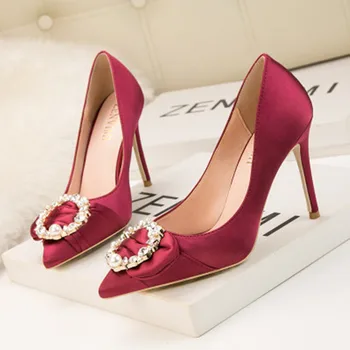 

Fashion Rhinestone silk women pumps elegant high heels sexy women heel shoes shallow ladies shoes women pumps
