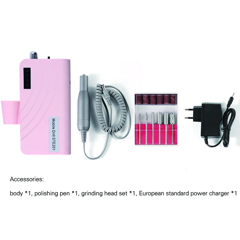 Электрическая дрель для ногтей, машинка для маникюра, 1 набор, профессиональная ручка для дизайна ногтей, педикюр, пилочка для ногтей, набор инструментов для дизайна ногтей, аксессуары для удобной переноски - Цвет: Pink EU Plug