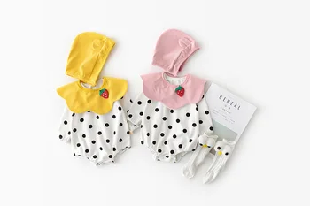 

baby romper polka dot long sleeve cotton infant clothes 2pcs +hat baby girls romper