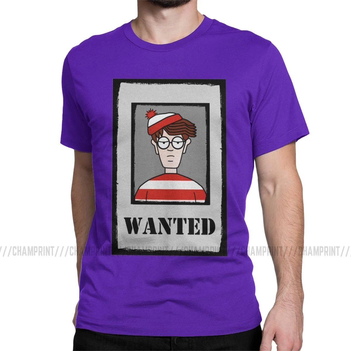 Waldo Wanted футболки для мужчин из чистого хлопка футболка Wheres Wally пародия 90s комикс полосы хотел футболки короткий рукав размера плюс - Цвет: Фиолетовый