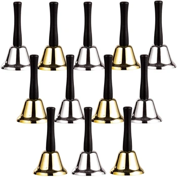 

12-Pack Set Silver and Gold Steel Service Handbells with Black Wooden Handles for Schools, Dinner Calling, Decor