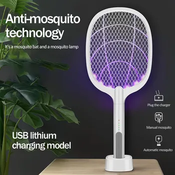 

Behogar Electric Fly Swatter USB Rechargeable Handheld Mosquitoes Insects Racket Killer Racquet Zapper with LED Light for Office