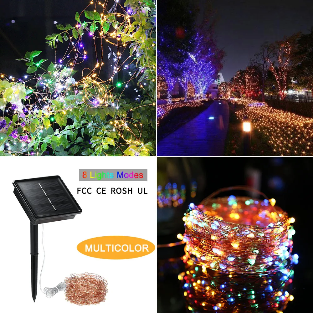 Открытый Солнечный свет строка 72ft 200LED веревки света 8 режимов многоцветный для вечерние сад украшение для домашнего праздника гирлянда на солнечной батарее