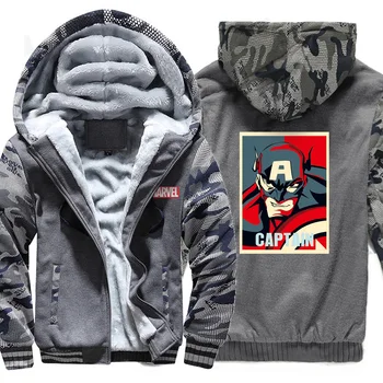 

Captain America Cool Super Hero Marvel 2019 New Hoodies Coat Thick Camouflage Sweatshirts Raglan Men Print Winter Fahison Hoody
