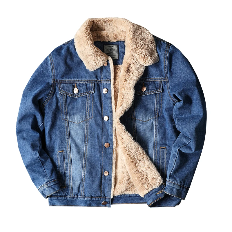 Tanming Mens Winter Casual Lined with Cashmere Warm Denim Jacket 