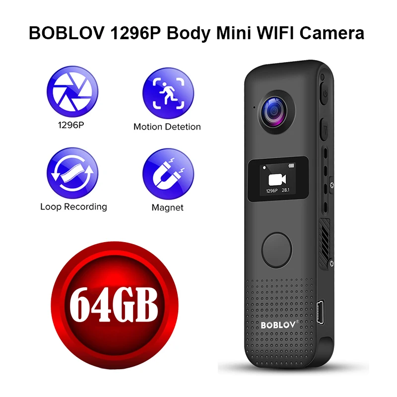 Мини-камера BOBLOV с поддержкой Wi-Fi HD 1296P 64 ГБ | Электроника