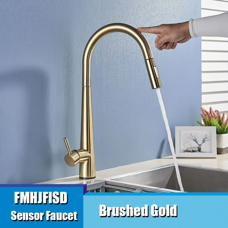 stainless steel kitchen sink FMHJFISD Sensor Kitchen Faucets White Touch Inductive Sensitive Faucets Mixer Water Tap Single Handle Dual Outlet Water Modes instant hot water tap Kitchen Fixtures