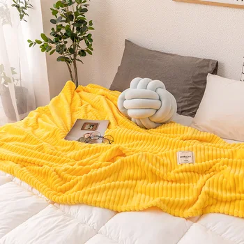 

Bonenjoy Blankets for Beds Solid Yellow Color Soft Warm 300GSM Square Flannel Blanket On the Bed Thickness Throw Blanket