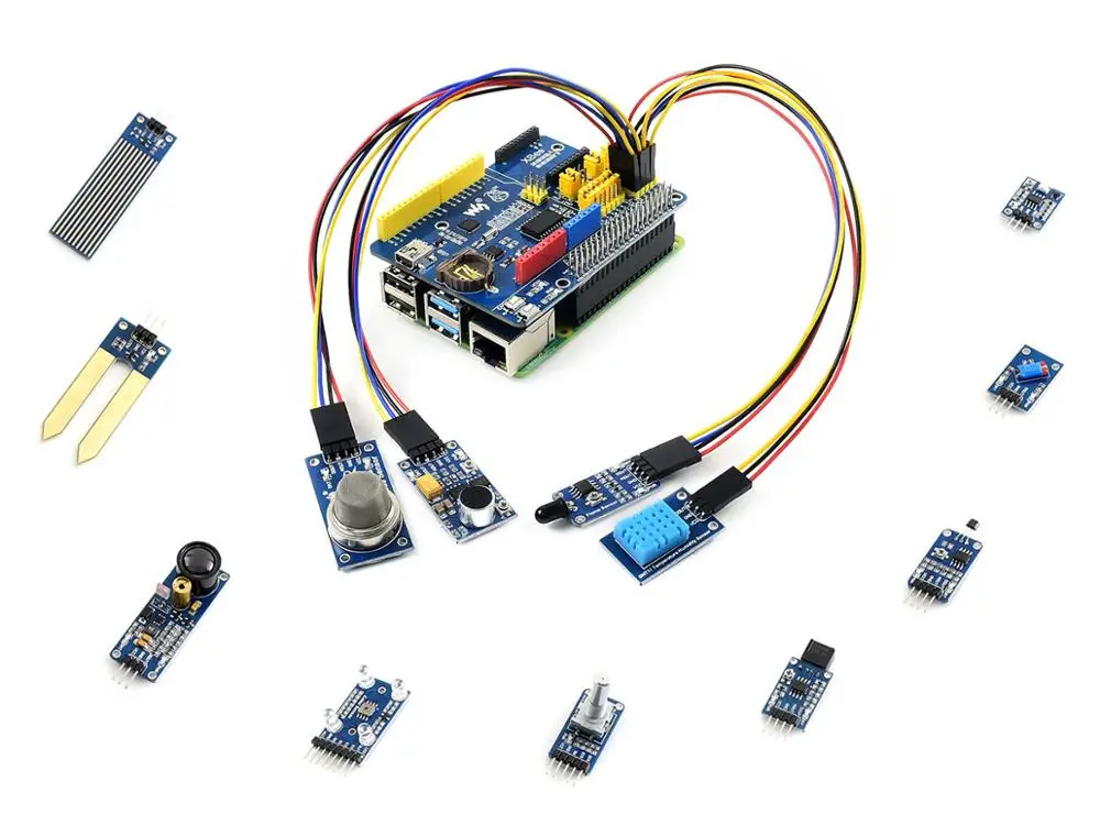 Waveshare Raspberry Pi 4 Модель B комплект датчиков, плата адаптера ARPI600, 13x популярный датчик s