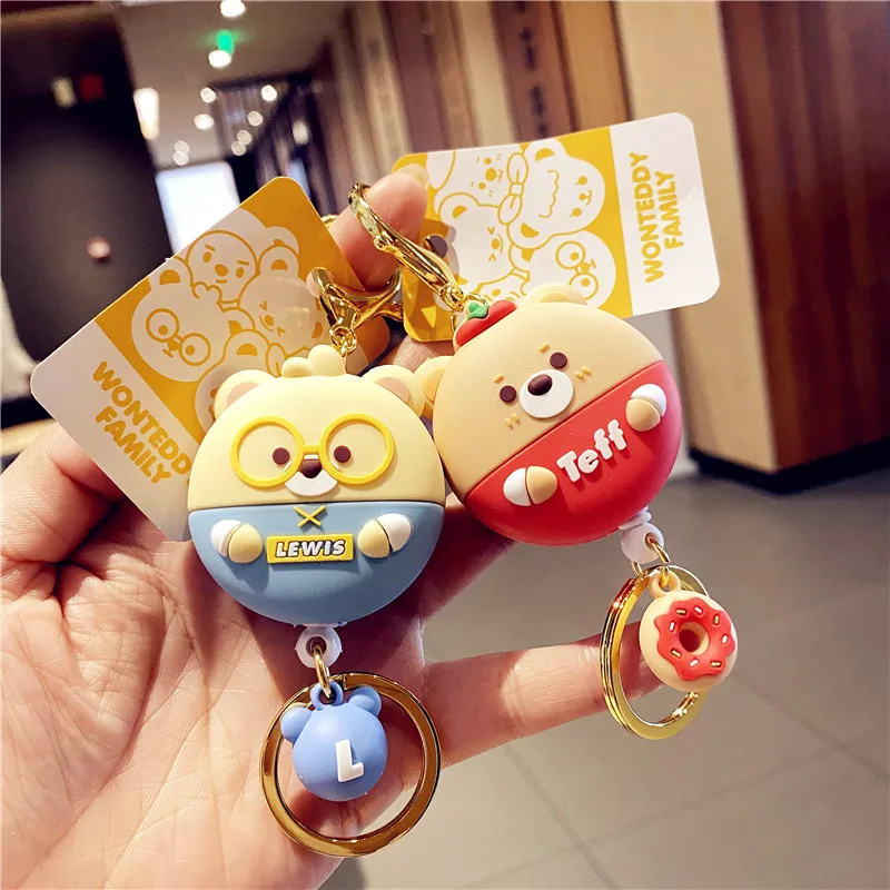

Cute Cartoon Retractable Teddy Couple Keychain Men's Car Key Chain Girl Decoration Accessories Book Student Bag Pendant