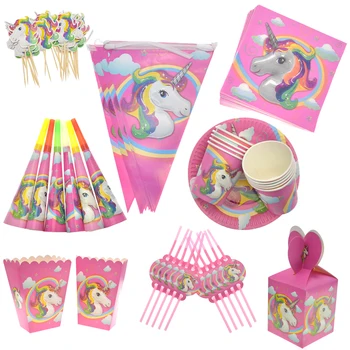 

Unicorn Happy Birthday Party Supplies Decorations Kids Adult Favors Tableware Plates Cups Tablecloth Banners cake topper decor