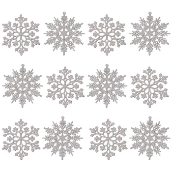 

36PCS Glitter Snowflake Ornaments, Sparkling Silver Iridescent Glitter Christmas Tree Decorations for Decorating