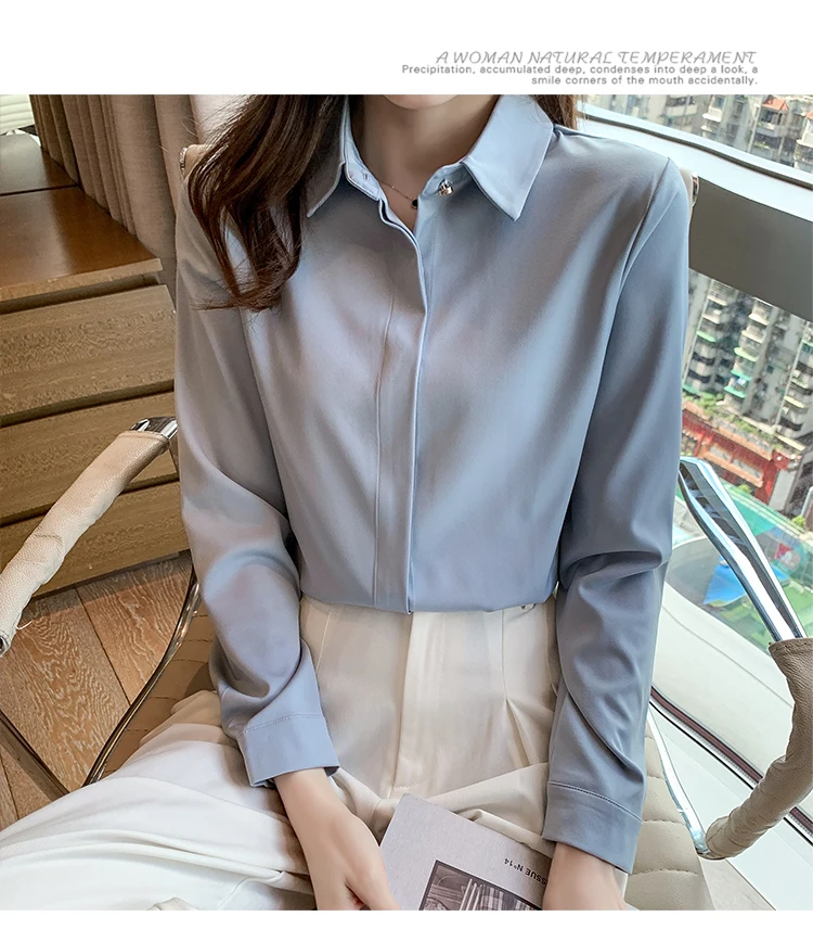 2022 Autumn Satin Women's Shirts Fashion Silk Button Solid OL Elegant Ladies Tops Long Sleeve Blouse Basic Women Shirts Blouses