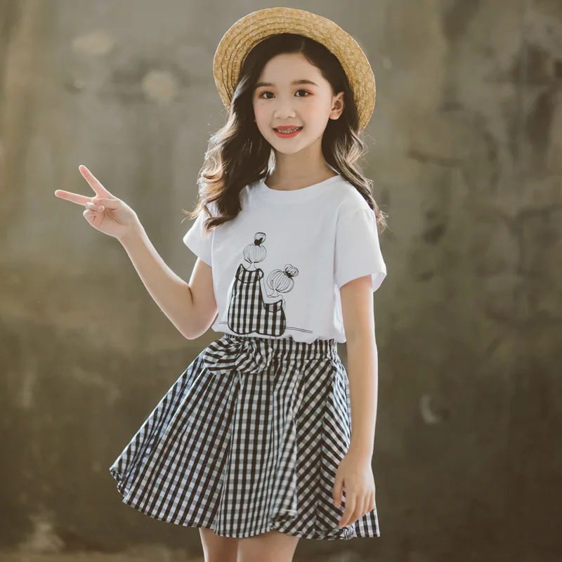 

Girls 2019 Summer New Style Cartoon Skirt Set GIRL'S chao yang Gas Korean-style Fashionable Online Celebrity Big Boy Two-Piece S