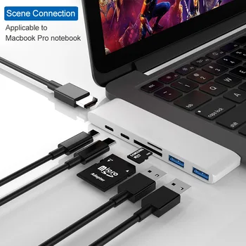 

6/7 in 1 USB 3 Hub Type-C Hub To HDMI 4K Adaptador USB C Hub 3.0 USB Port TF SD Reader Slot PD For Mac book Pro 2016 2017 2018