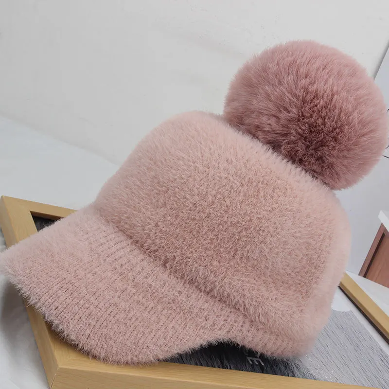 Leather Pink Dilidala, осенне-зимняя вязаная шерстяная бейсбольная кепка, Дамская Уличная Повседневная универсальная Кепка, Корейская версия, модная однотонная теплая шапка - Цвет: Leather Pink