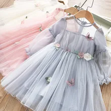 Дети, девочки, бабочки, цветы, платье-пачка принцессы в западном стиле, красивые детские весенне-летние вечерние платья, новая одежда