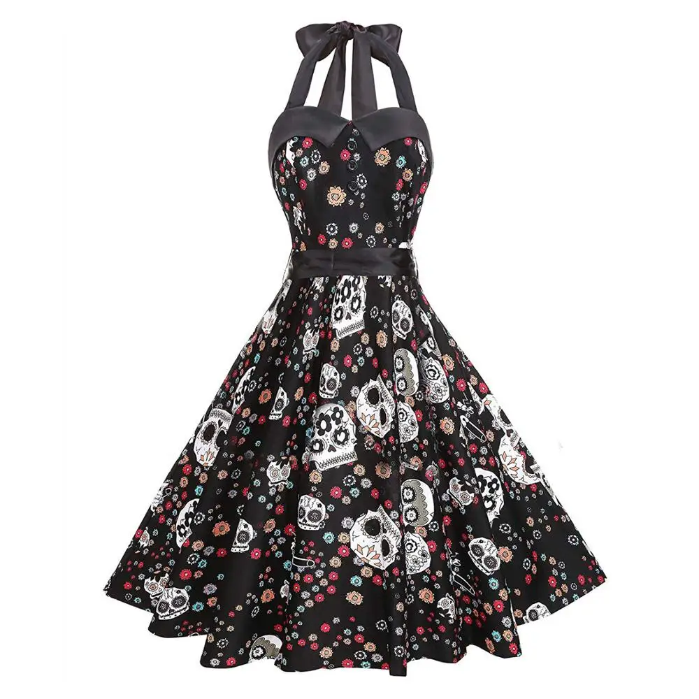 Retro Vintage Holiday Party Gothic Dress 50s The Nightmare Before Christma Skull Jake 3D Print Sleeveless Skater Pleated Dresses - Цвет: 1