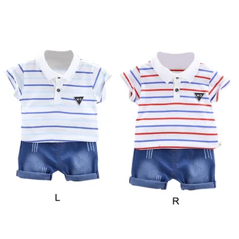 

Baby Boys 2Pcs/Set Short Sleeve Summer Fashion Kids Cotton Striped Print Tops Blouse T-shirt+Shorts Casual Outfits Sets