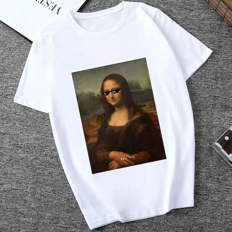 Mona Lisa Spoof персональные футболки женские модные футболки Harajuku летние с коротким рукавом и круглым вырезом белые Топы Рубашки Camiseta Femina