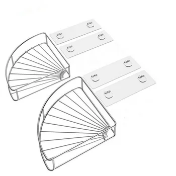 

2PCS Stainless Steel Corner Shelf Bathroom Adhesive Shower Shelf Wall Mounted Storage Organizer for Kitchen Toilet No Drilling