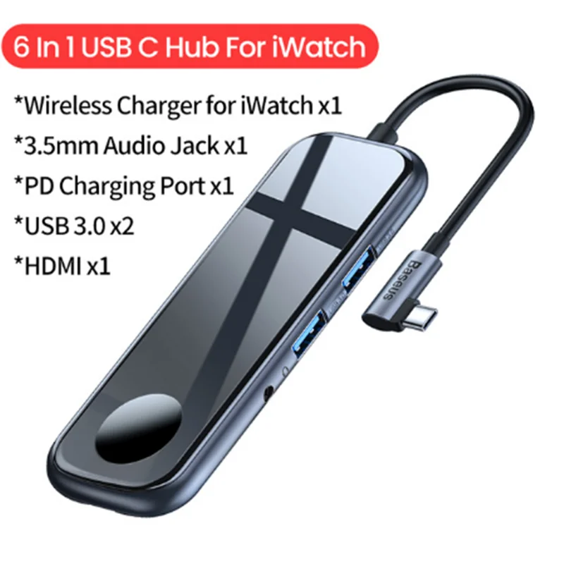 Baseus USB Type C HUB to HDMI RJ45 Multi USB 3.0 USB3.0 Power Adapter For MacBook Pro Air Dock 3 Port USB-C USB HUB Splitter Hab - Цвет: USB C Hub For iWatch