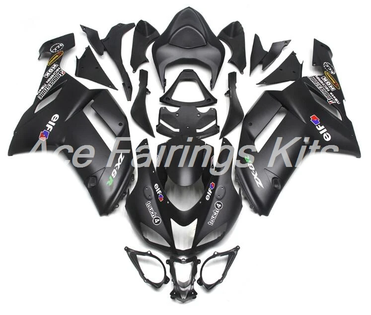 4 подарка ABS Полный комплект обтекателя подходит для Kawasaki ZX6R 2007 2008 мотоцикл Обтекатели ZX-6R 07 08 Ninja 636 цвет матовый черный эльф