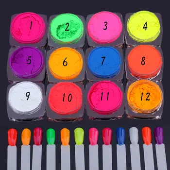 

12 Colors Neon Pigment Nail Powder Dust Nail Glitter Gradient Glitter Iridescent Acrylic Light Phototherapy Nail Bright