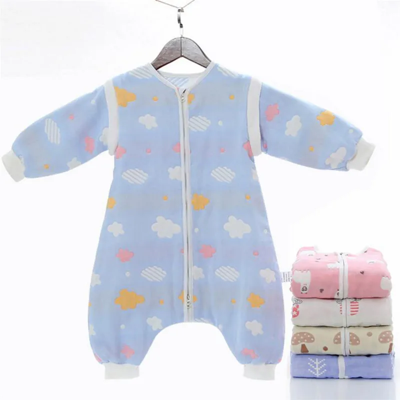 6 layers baby muslin sleeping bag with split trouser legs skin friendly baby sleepsack anti-kick baby kids sleeping sack