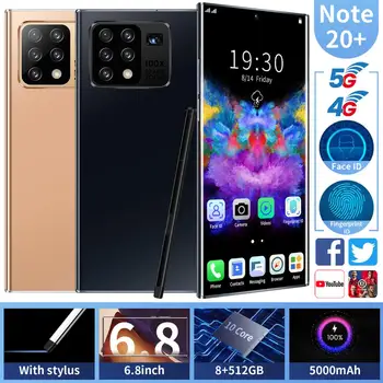

6.8 Inch Galax Note20+ Mobile Phone Global Version Network 16 32 MP 8G 512G Deca Core Snapdragon 855 Smartphone Galxy Handset