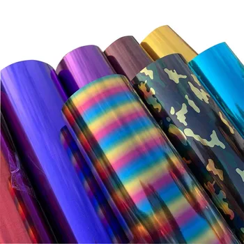 

Free shipping 1 sheet 25cmx50cm metallic Heat Transfer Vinyl Silver Rainbow Camouflage Hologram Iron on Film HTV T-shirt