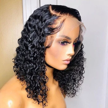 

BIB Curly Bob Wig Lace Front Human Hair Wigs For Women 150% Natural Color Remy Brazilian 13x4 Black Lace Short Bob Wig Bleached