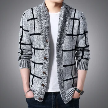 Men Autumn Knitted Sweater Coats Knitting Jumper Slim Fit Pull Homme Man Spring Sweater Men Plaid Cardigan 1