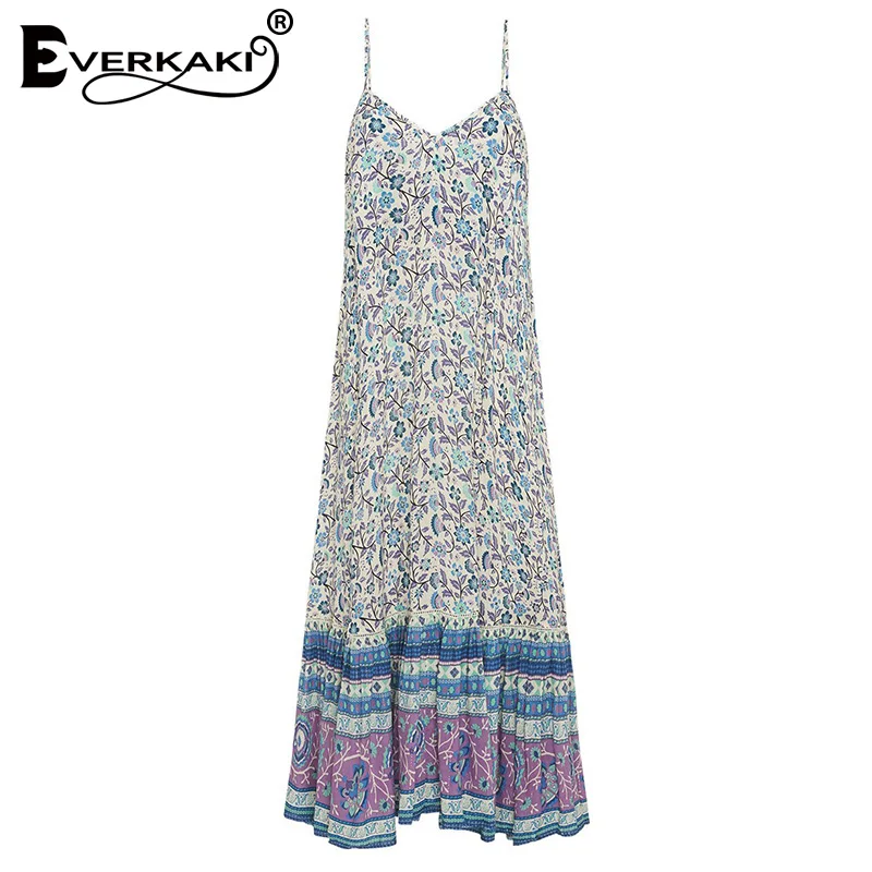 Everkaki/платье-комбинация с цветочным принтом для женщин; Boho; свободные; цыганские; с открытой спиной; женские богемные длинные платья; Vestidos; Новинка осени года