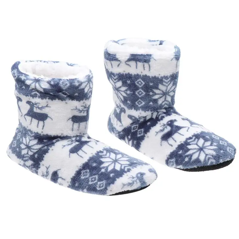 1 пара; рождественские сапоги с рисунком оленя; носки из кораллового флиса с принтом; Теплая обувь для взрослых - Цвет: Синий