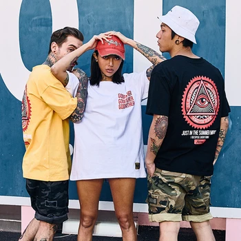 

Triangle Eye Print Men's T-Shirt Short Sleeve tshirt Comfortable Loose Hip-Hop 100%Cotton StreetwearT Shirt Trend Couple shirt