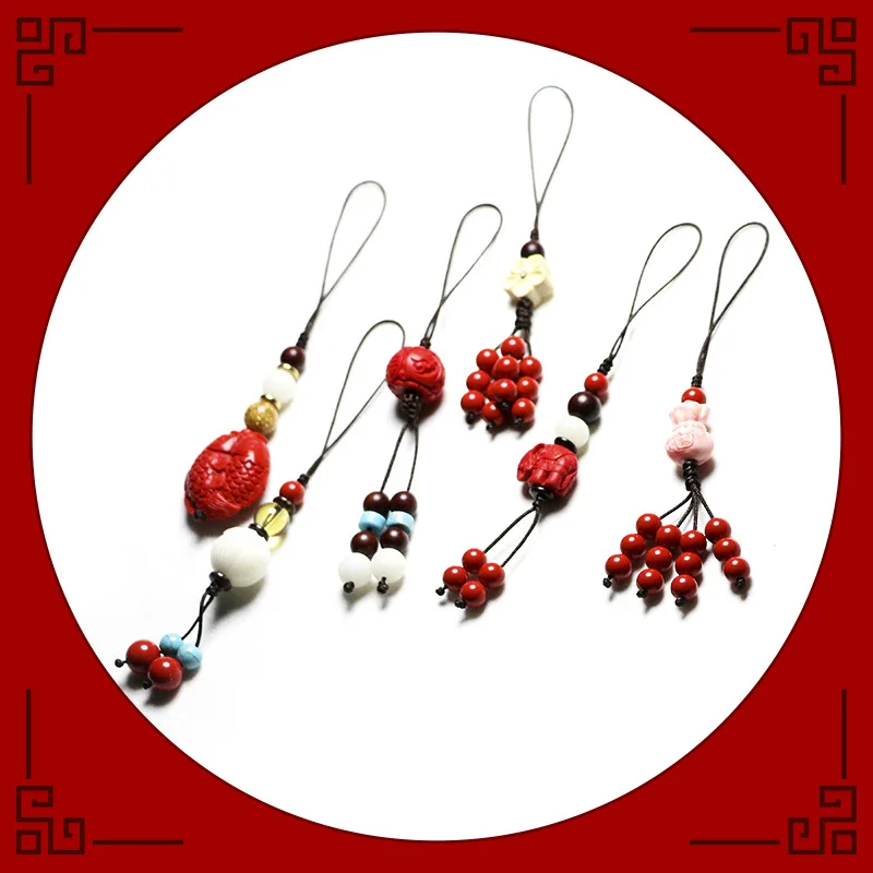 

Chinese element handmade design cinnabar mobile phone chain pendant pendant lanyard elephant fish mobile phone jewelry pendant