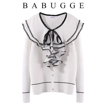 

Chiffon Spliced Black Sweater Women's 2020 Spring and Autumn New Korean Loose Fashion Long Sleeve Knit-Shirt Top Womens Sweater