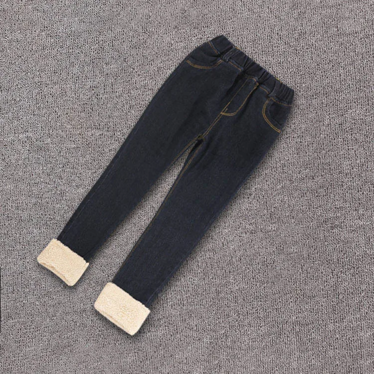 Two Layers Black VFOCHI/ г. Новые джинсы для девочек зимние плотные бархатные штаны детские штаны с эластичной резинкой на талии теплая детская одежда плотные штаны для маленьких девочек - Цвет: Two Layers Black