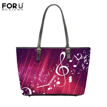 

FORUDESIGNS Magical Music Pattern Women Luxury PU Leather Girls Casual Tote Large Storage Outdoor Traveling Shoulder Daily Bags