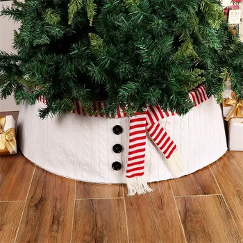 

Christmas Snowman Knitted Tree Skirt 30-Inch Diameter Base Christmas Tree Collar Tree Base Cover Christmas Party Decoration