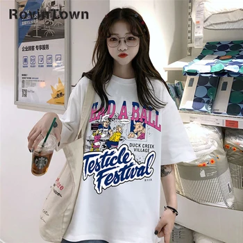 

Funny Cartoon Print Korean Clothes O Neck Loose Short Sleeve Oversize Casual Style 2020 New Summer Women T-shirt Free Shipping