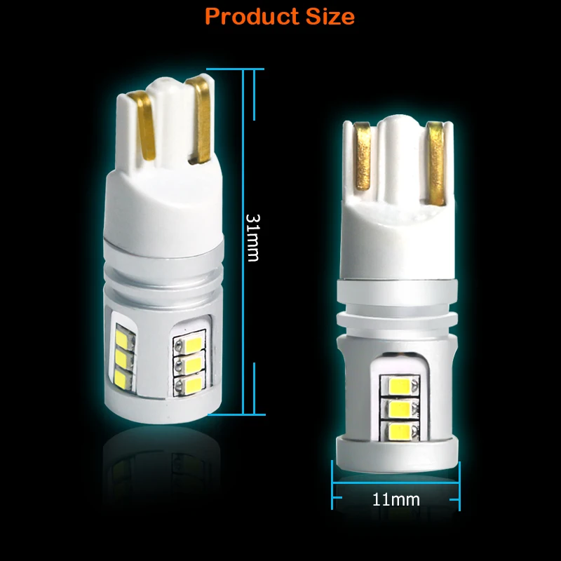 10 шт. без ошибок CAN-bus T10 168 194 светодиодный, боковой, габаритный фонарь лампы резервные задние фонари парковочные огни внутренние лампы для чтения
