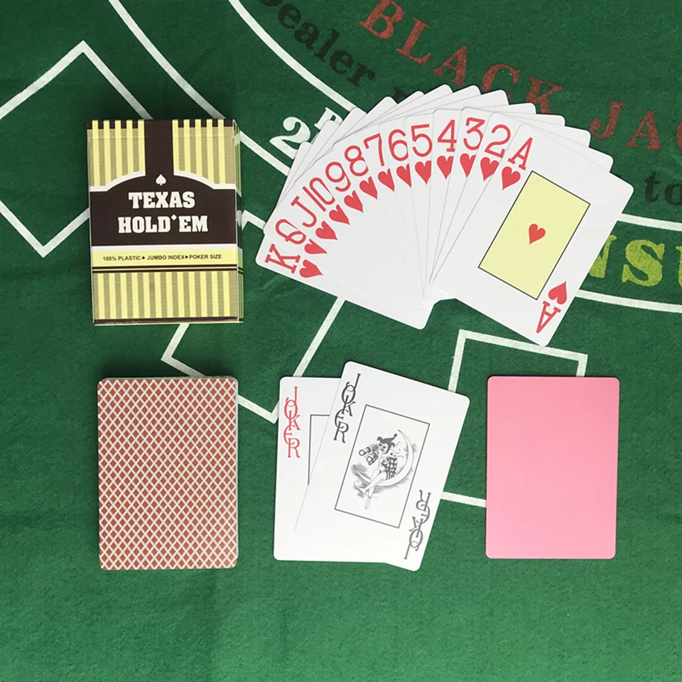 Easytoday 2PcsSet PVC Baccarat Texas Hold'em Plastic Playing Cards Frosting Poker Cards Green And Brown Table Games (3)