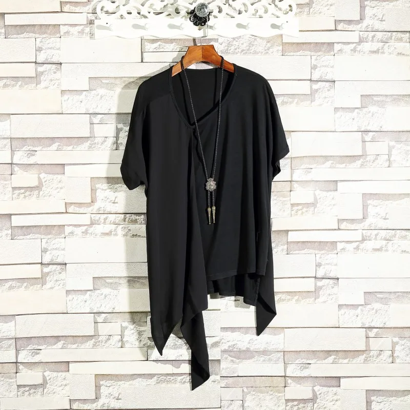 

Men's Short Sleeve T Shirt Spring New Dark Round Collar Top Fashion Korean Slim Slim Irregular Asymmetrical Fashion Undershirt