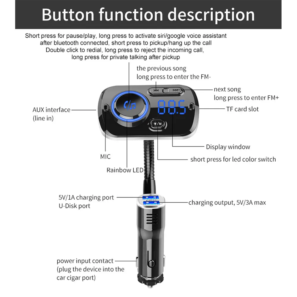 Беспроводной Bluetooth fm-передатчик Handfree Автомобильный комплект MP3-плеер Радио адаптер QC3.0 Быстрая зарядка двойной USB Автомобильное зарядное устройство