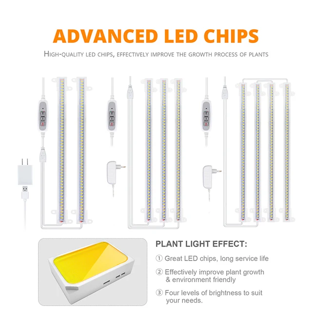 Beltéri Led -Es Növekedés Fénycsíkok 40W Phytolamp Növényekhez 4Db Sávok Teljes Spektrum Fehér Időzítő Fito Lámpa Hidroponikus Tompítható Sáv - Image 2
