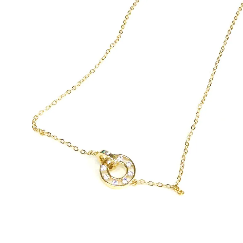 Korean-style Delicacy Double Loop Buckle Necklace Women's Choker-Style Fashion Tower Zircon Interlocking Pendant Necklace Orname
