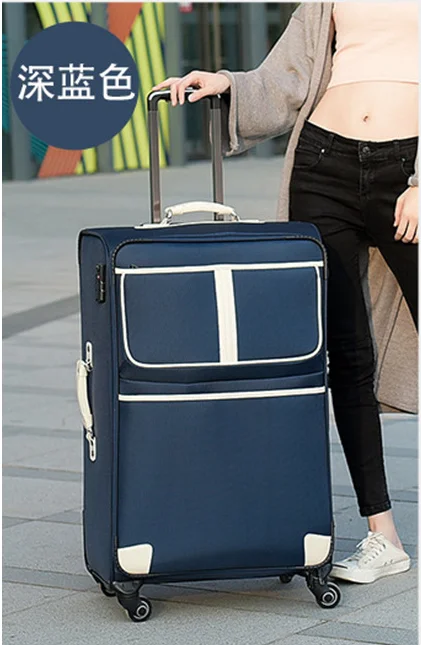 Navy blue KLQDZMS Classic luggage retro tralley suitcase bag Universal wheel travel password box 20" 22" 24"26"28"inch rolling luggage - Цвет: Navy blue