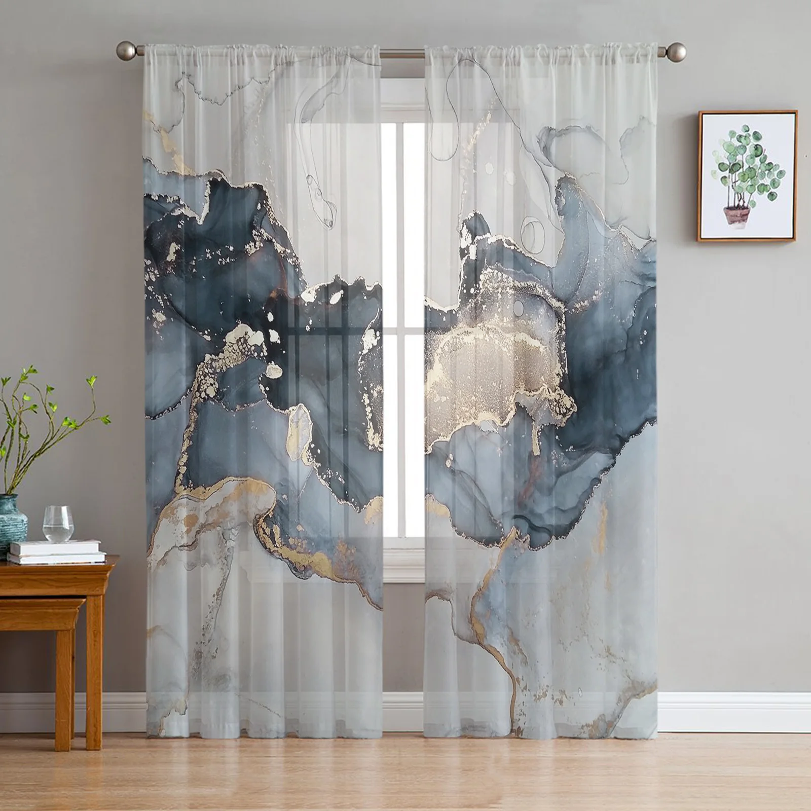 Abstract Marble Texture Modern Tulle Curtains for Living Room Bedroom Home Kitchen Window Sheer Curtains grey curtains Curtains